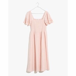 Madewell Linen-Blend Eyelet-Sleeve Lucie Smocked Midi Dress - Wisteria Dove